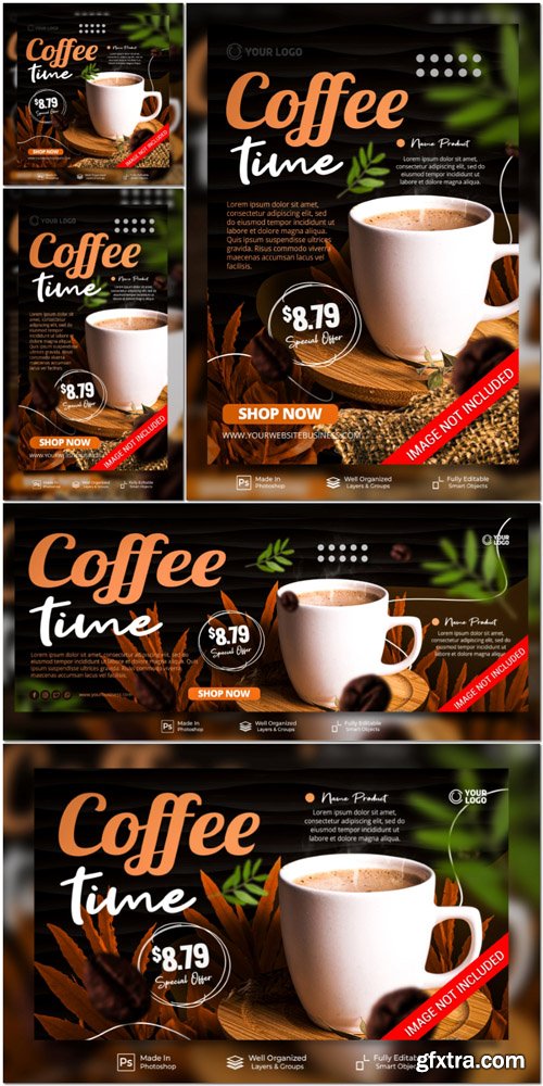 PSD coffee time best coffee menu in town for promotion social media instagram post stories banner template PSD coffee time best coffee menu in town for promotion social media instagram post stories banner template