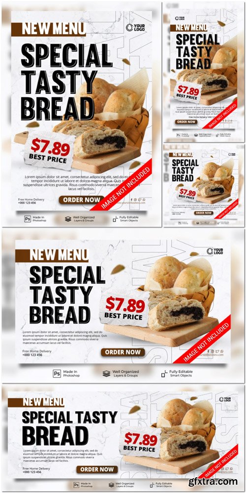 PSD new menu special tasty bread promotion social media post website banner template PSD new menu special tasty bread promotion social media post website banner template