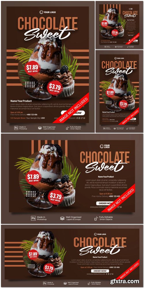 PSD sweet chocolate drink and cake menu cafe social media post webiste banner template PSD sweet chocolate drink and cake menu cafe social media post webiste banner template