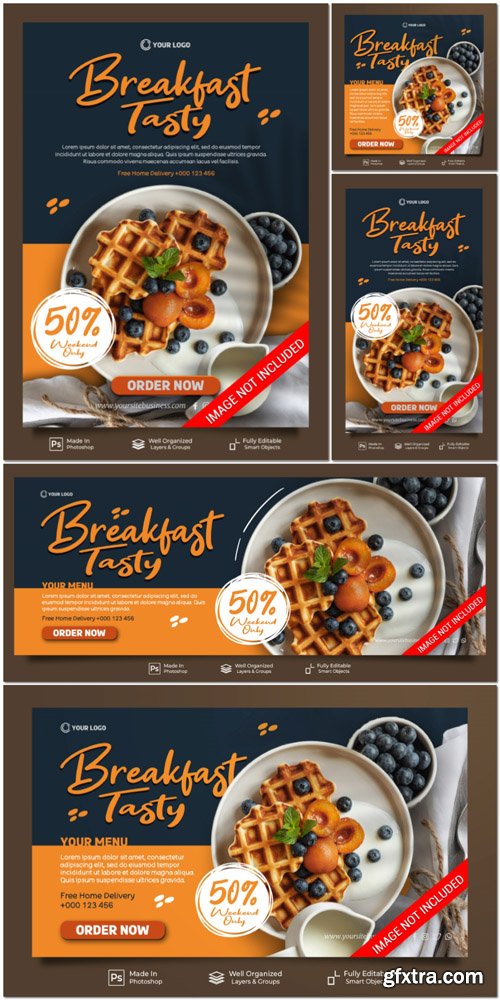 PSD breakfast food dessert tasty menu restaurant social media post website banner template PSD breakfast food dessert tasty menu restaurant social media post website banner template