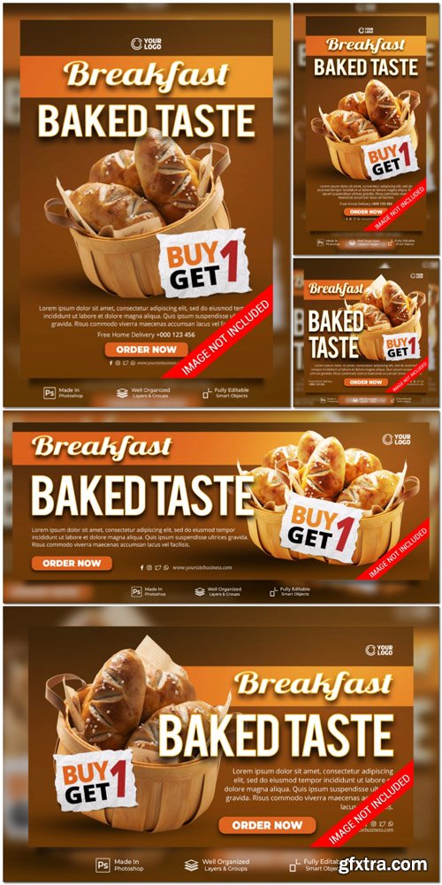 PSD breakfast time baked taste menu special offer promotion social media post website banner template PSD breakfast time baked taste menu special offer promotion social media post website banner template