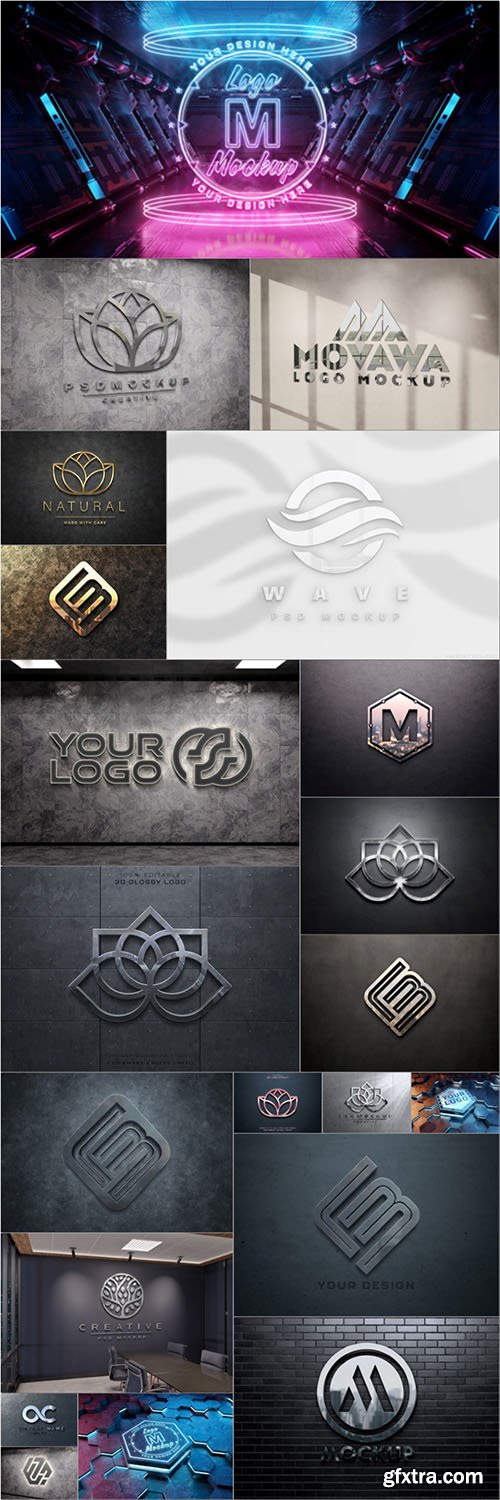 PSD set logo with 3d effectn mockup PSD set logo with 3d effectn mockup