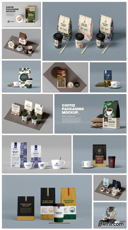 PSD coffee branding packaging mockup set PSD coffee branding packaging mockup set