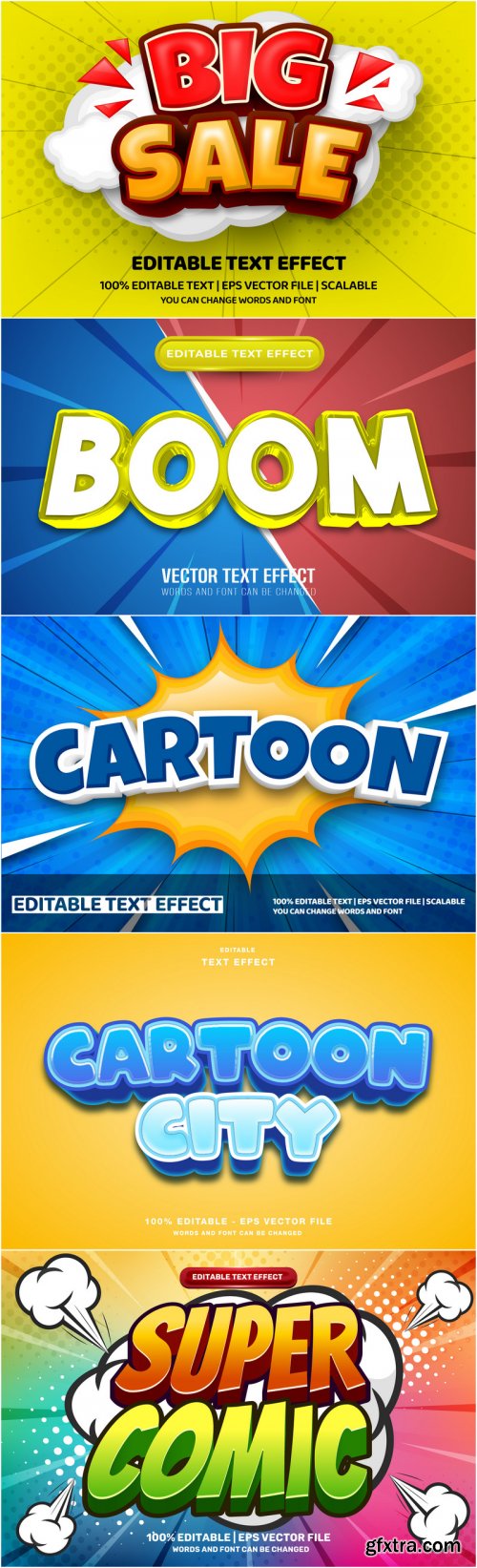 Comic Editable Text Effect, Cartoon Comic Background 25 vector set