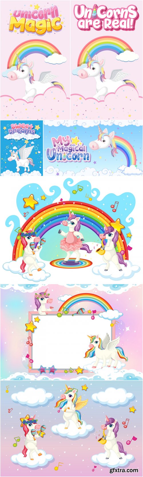 Magic Cute Unicorn 24 vector set