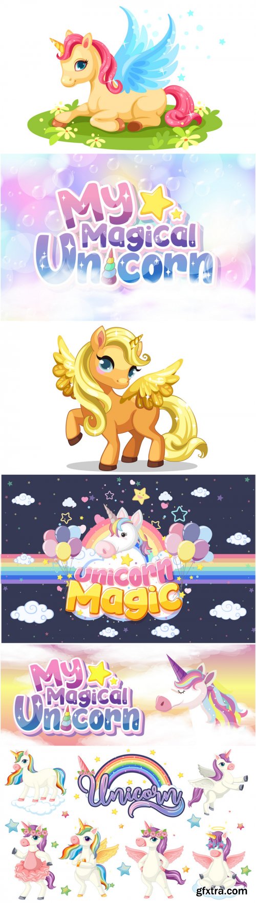 Magic Cute Unicorn 24 vector set