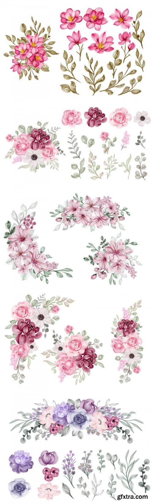 Set of flower and leaf isolated 16 vector set