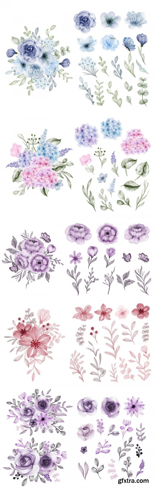 Set of flower and leaf isolated 16 vector set