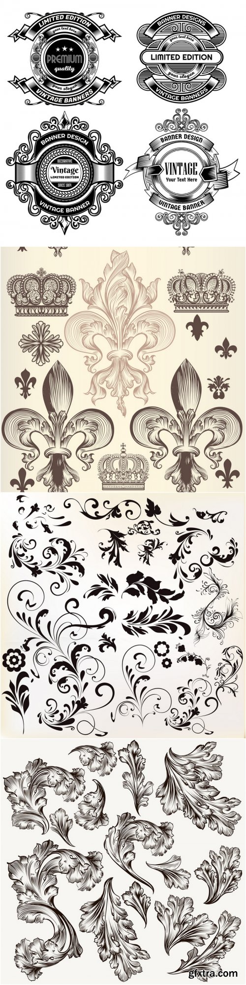 Calligraphic vintage flourishes, label 21 vector set