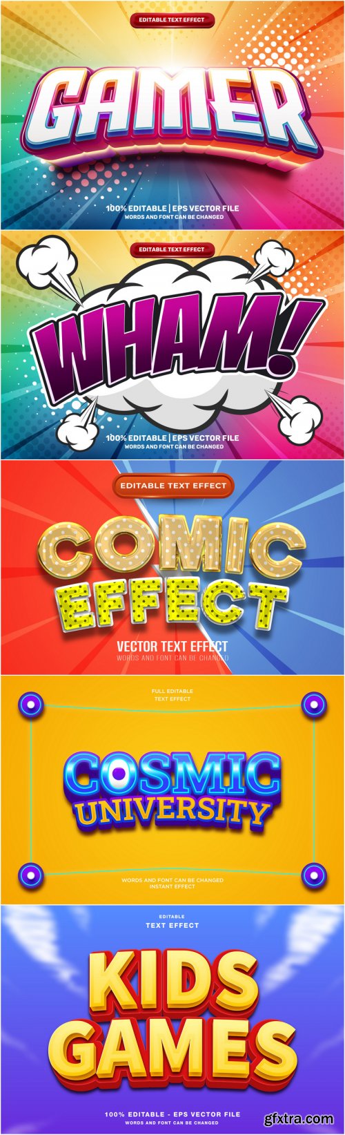 Comic Editable Text Effect, Cartoon Comic Background 21 vector set