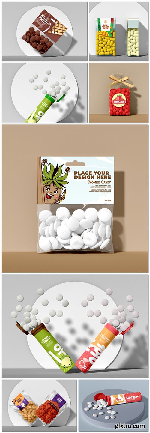 Set candy bag psd mockup Set candy bag psd mockup