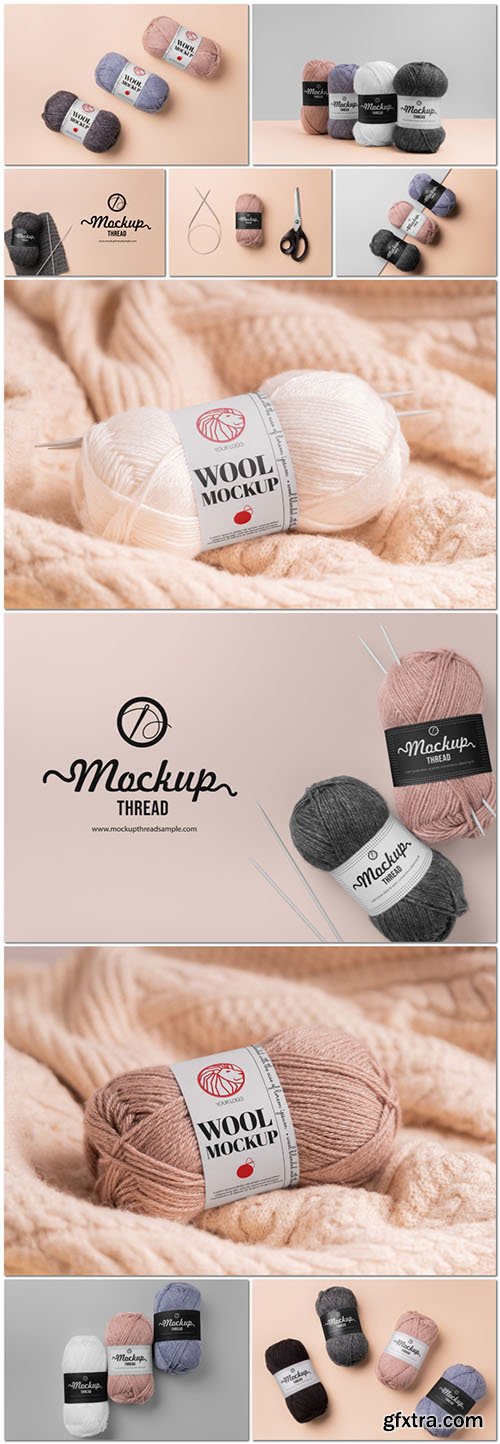PSD set thread branding mockup, corporate identity top view PSD set thread branding mockup, corporate identity top view