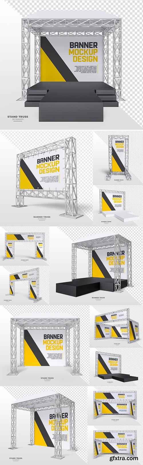 PSD outdoor advertising banner set with realistic metal truss system with transparent background PSD outdoor advertising banner set with realistic metal truss system with transparent background