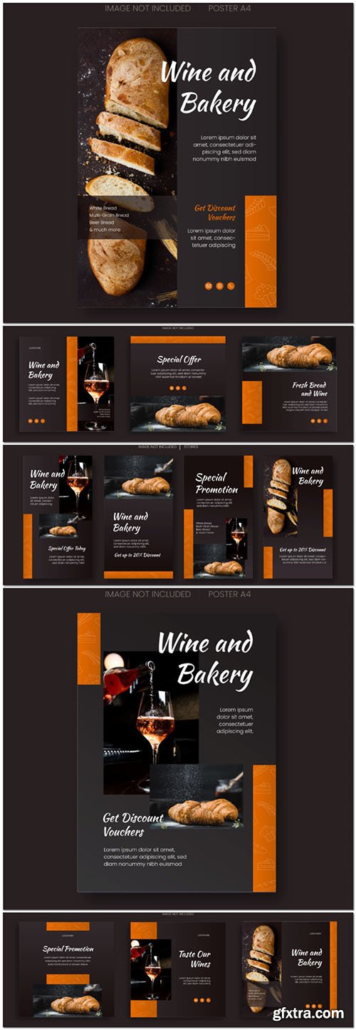 PSD bakery and wine social media design template stories PSD bakery and wine social media design template stories