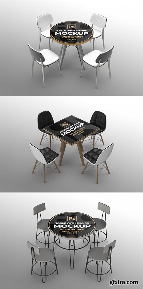 PSD round and square table with chairs mockup PSD round and square table with chairs mockup