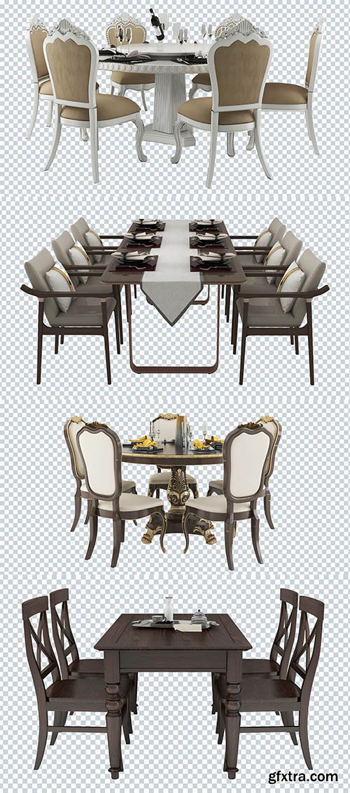 Classic tables and chairs, furniture, set on a transparent background Classic tables and chairs, furniture, set on a transparent background
