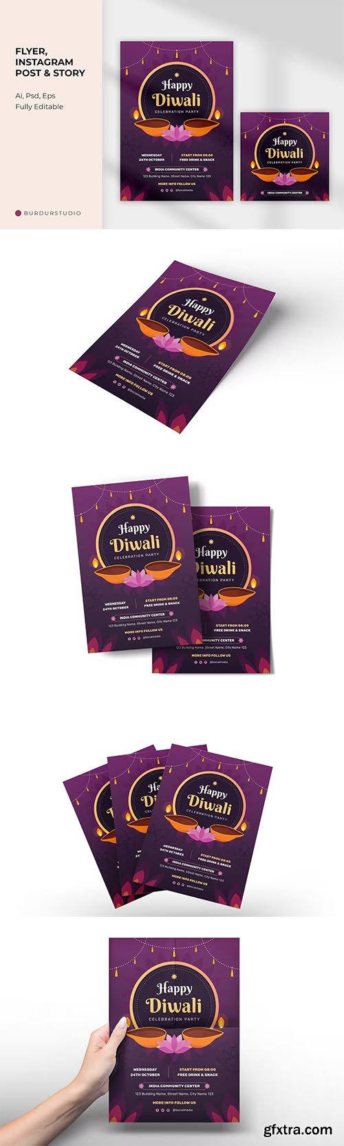 Happy Diwali Celebration Party Flyer and Instagram