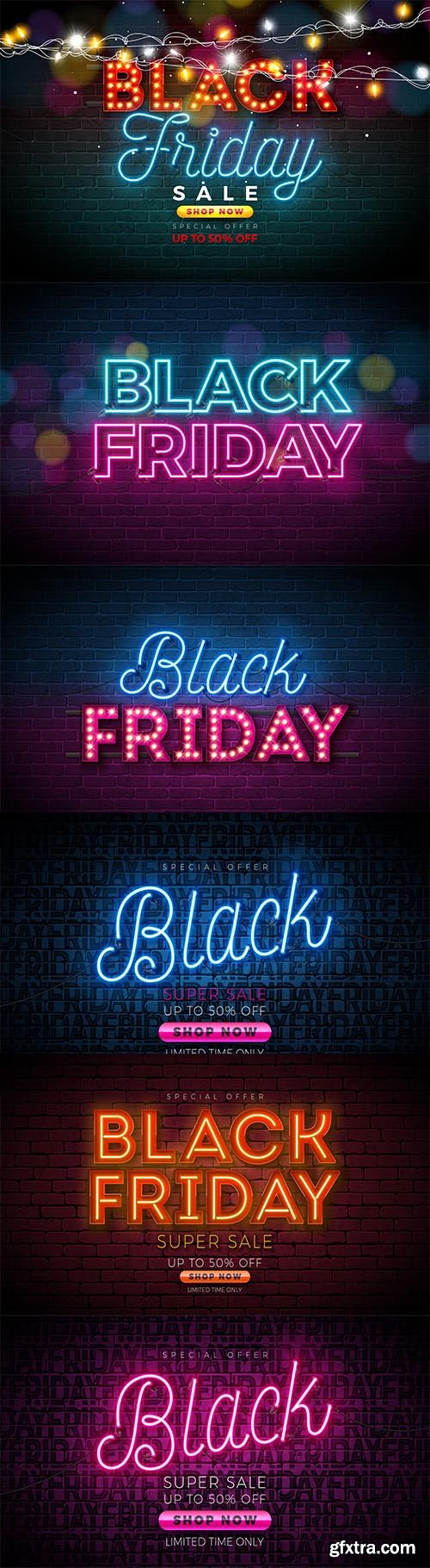Neon black friday sale illustration with 3d lettering vector