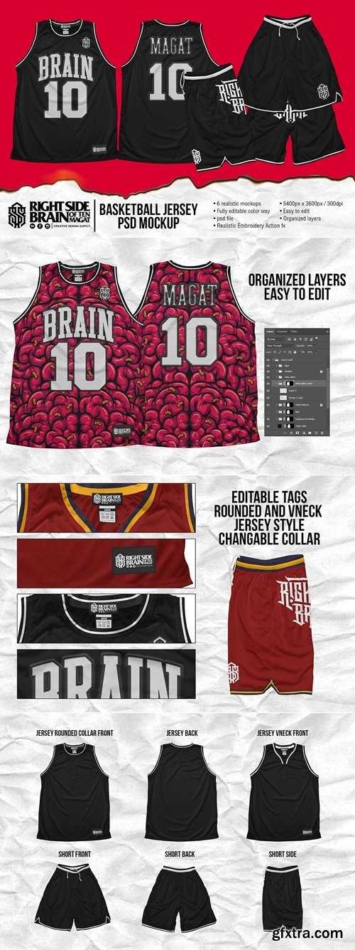 CreativeMarket - RSB Basketball Jersey PSD Mockup 7046121