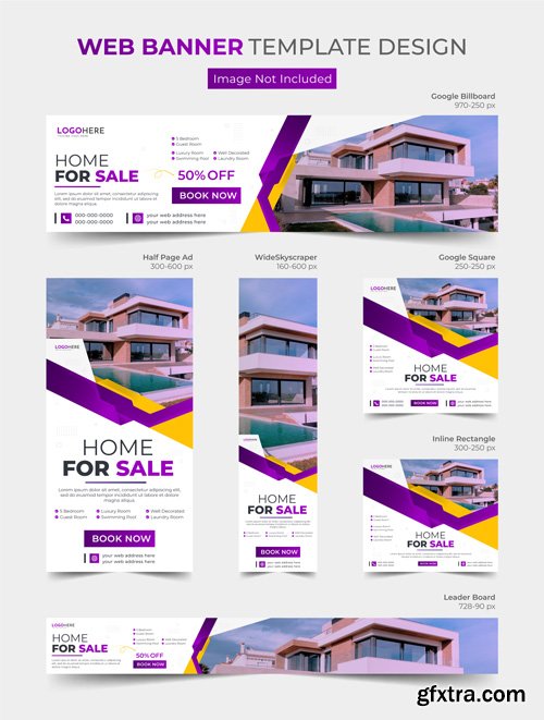 Vector real estate house for sale web banner and web ads template design bundle
