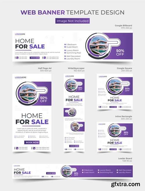 Vector real estate house web ads design bundle, social media post banner template layout