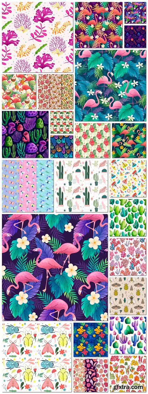 24 seamless textures with flowers, animals, insects, sea corals and various patterns