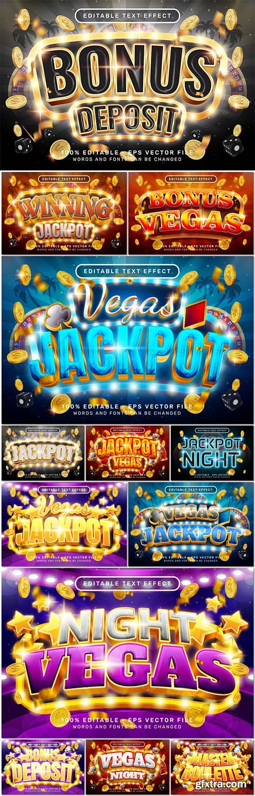 Vector vegas jackpot, casino 3d text effect and editable text effect