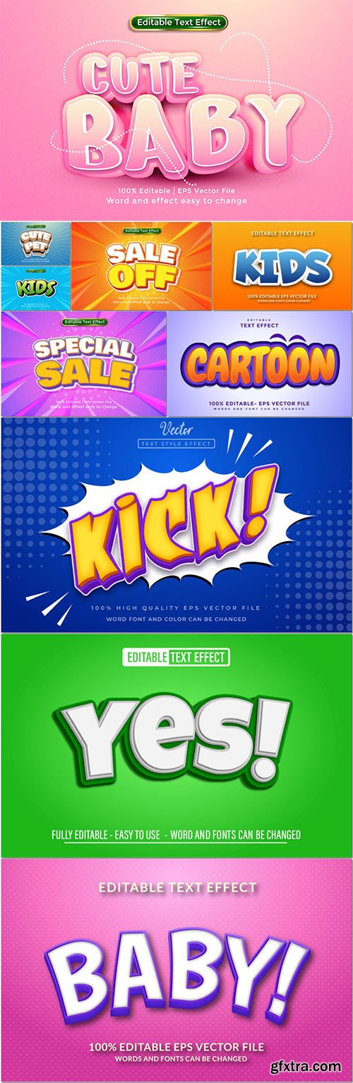 3d cartoon editable vector text effect design template