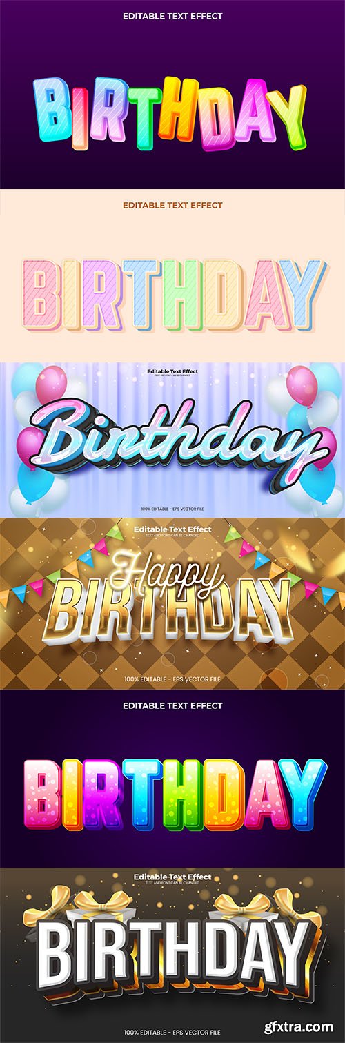 Vector happy birthday editable text effect in modern trend style