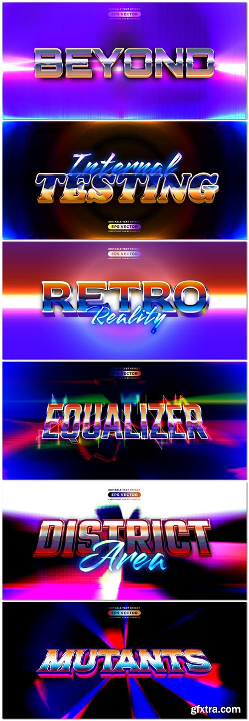 Vector retro text effect real young futuristic editable 80s classic style vol 5