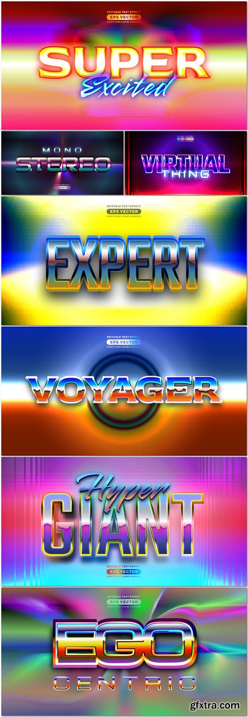 Vector retro text effect real young futuristic editable 80s classic style vol 3