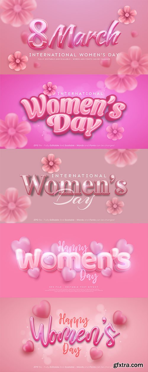 Vector happy women's day text effect editable three dimension text style