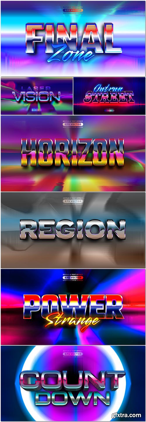 Vector retro text effect real young futuristic editable 80s classic style vol 2