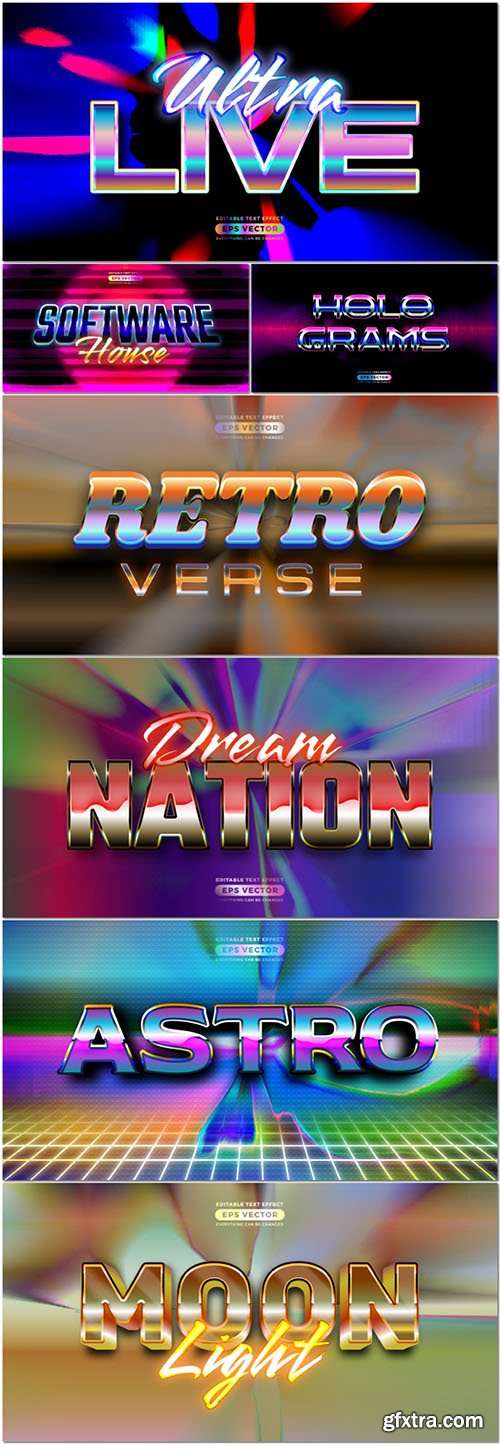 Vector retro text effect real young futuristic editable 80s classic style vol 4