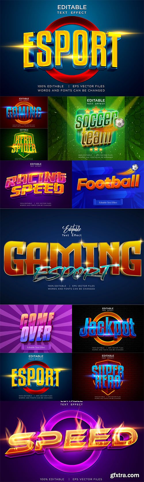 Esport gaming editable 3d text effect in vector