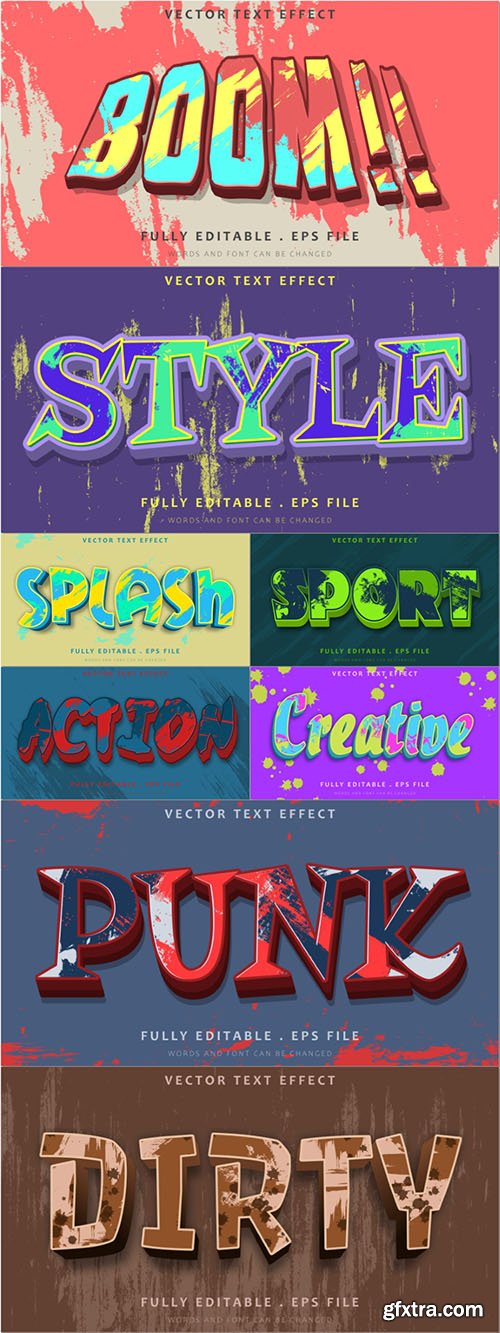 Vector 3d grunge paint abstract colorful editable text effect