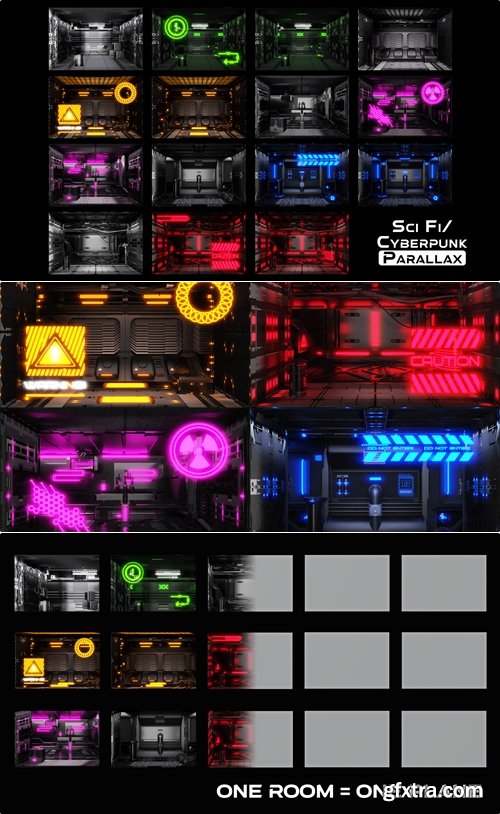 Superhivemarket - Sci Fi / Cyberpunk Parallax Rooms | One Click Interiors | Kpack