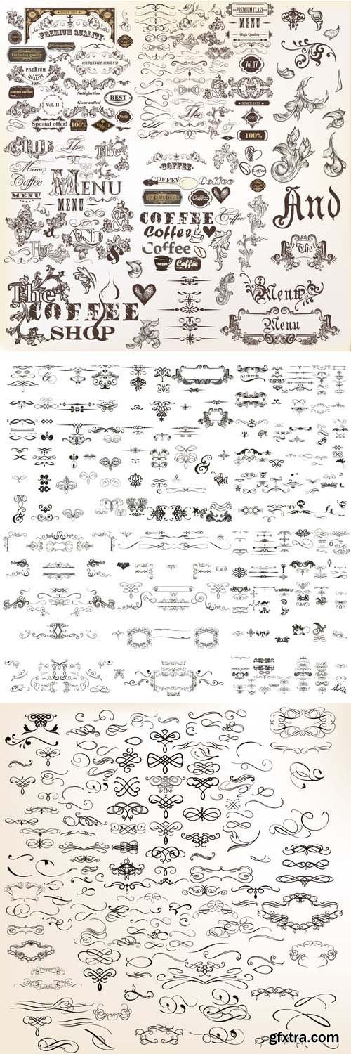 Decorative elements, swirls, corners, borders - vector collection