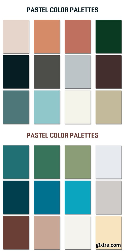 Vector abstract pastel color palettes set, multi color combination palettes