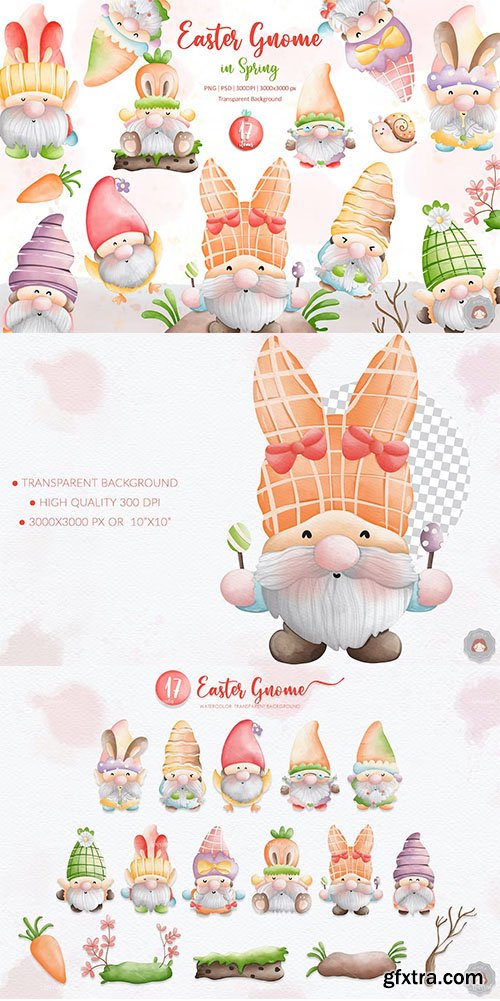 Watercolor Cute Easter Gnome Spring Collection Watercolor Cute Easter Gnome Spring Collection