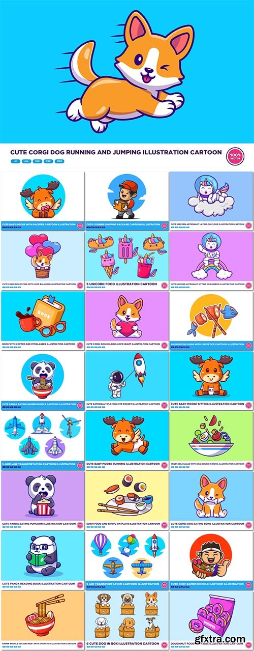 Cute Set Illustration in Cartoon Style Cute Set Illustration in Cartoon Style