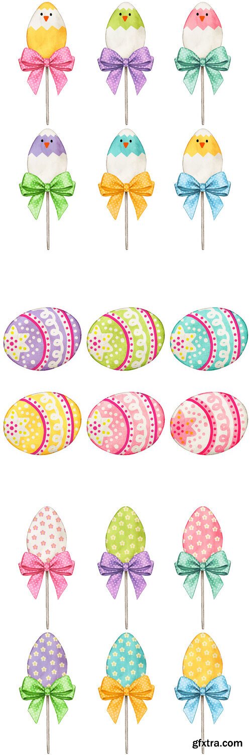 Egg pops with bow easter decoration - Watercolor vector clipart Egg pops with bow easter decoration - Watercolor vector clipart