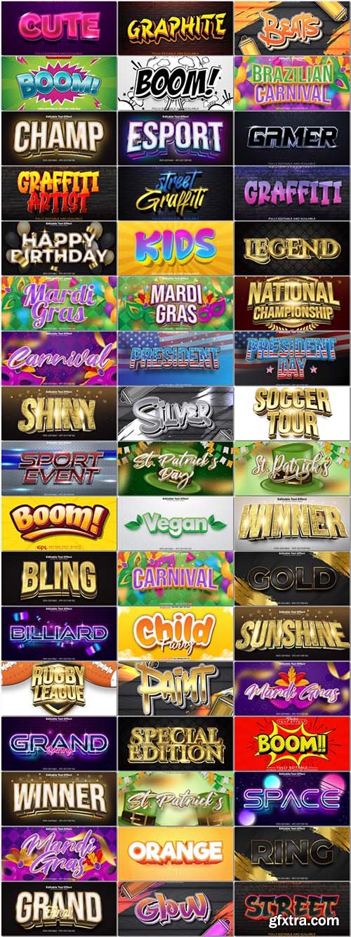 3d Text editable, text effect font vector wonderful collection