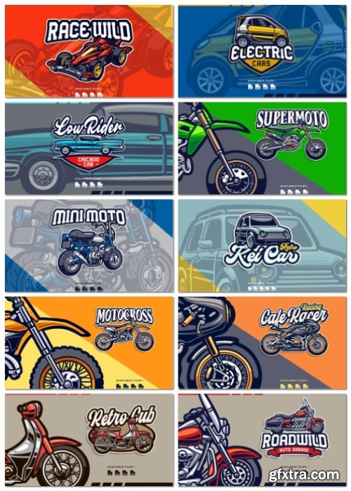 Car Automotive Transportation and Bike Logo 10 Set