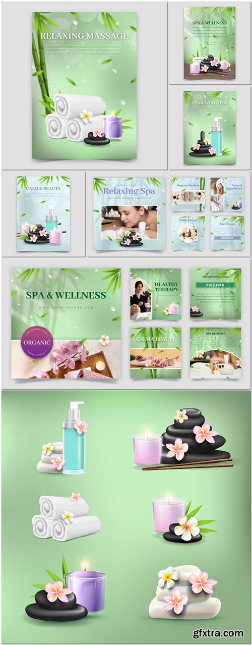Vector wellness and spa template, spa elements design set Vector wellness and spa template, spa elements design set