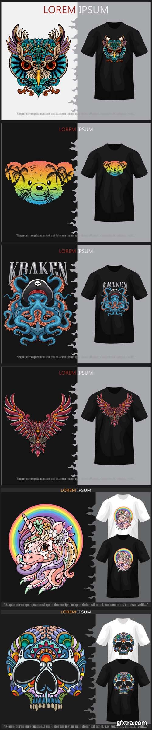 Vector colorful arts isolated on white black t shirt Vector colorful arts isolated on white black t shirt