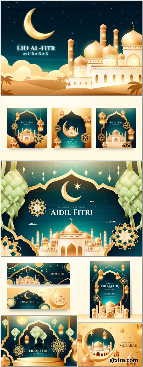 Vector Eid al-fitr greeting cards collection Vector Eid al-fitr greeting cards collection