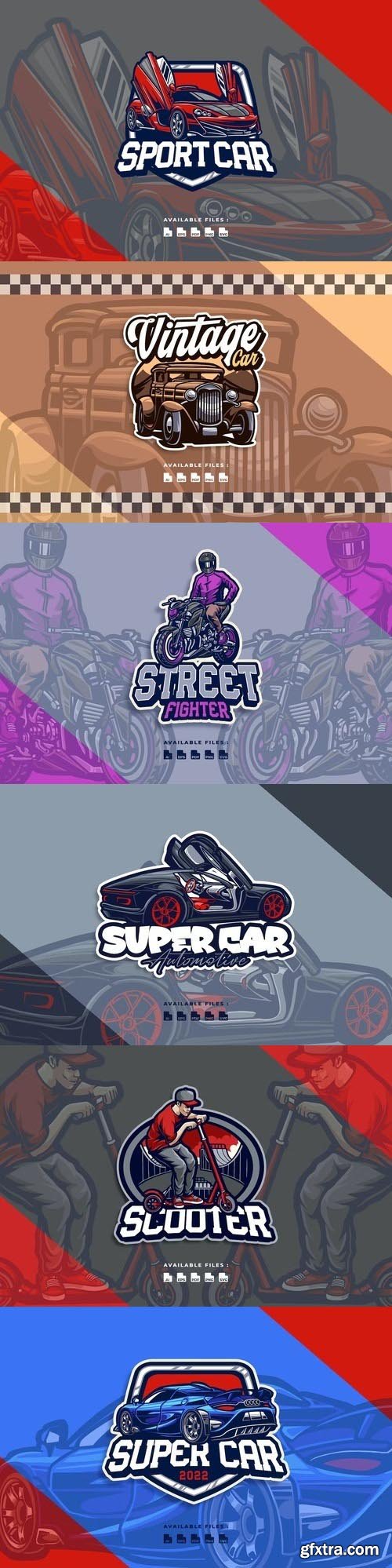 Super car, automotive transportation, motorcycle, scooter logo Super car, automotive transportation, motorcycle, scooter logo