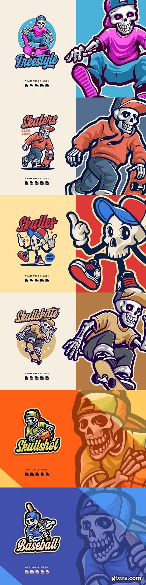 Skulles vintage mascot character sport logo set Skulles vintage mascot character sport logo set