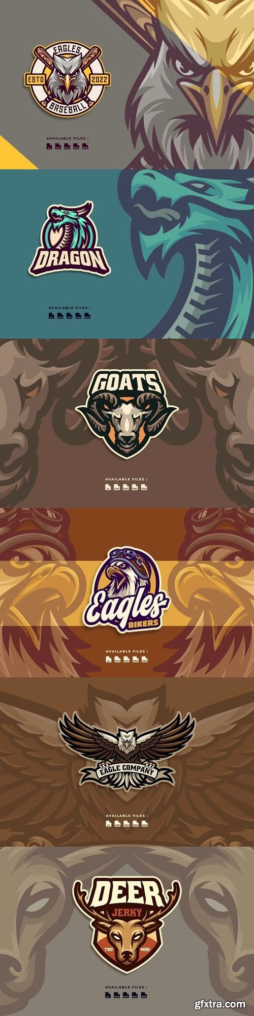 Eagle, deer sport, goat, dragon logo set Eagle, deer sport, goat, dragon logo set